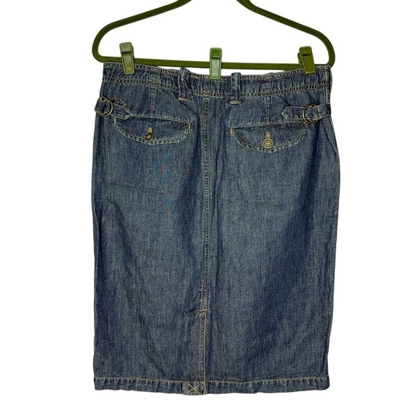 Lauren Jeans Co Denim Dark Wash Skirt Cotton Linen Sz 8 Pockets Adjustable Sand - Picture 4 of 16